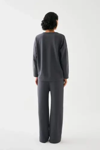 Akbeniz Women's Smoked Scorpion Sign Oversize 2 Thread Tracksuit Home Wear Set - 5