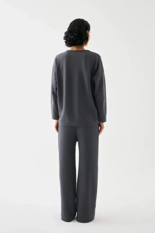 Akbeniz Women's Smoked Scorpion Sign Oversize 2 Thread Tracksuit Home Wear Set - 5