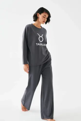 Akbeniz Women's Smoked Taurus Oversize 2 Thread Tracksuit Home Wear Set - 4