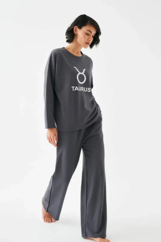 Akbeniz Women's Smoked Taurus Oversize 2 Thread Tracksuit Home Wear Set - 4