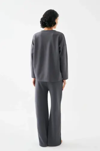 Akbeniz Women's Smoked Taurus Oversize 2 Thread Tracksuit Home Wear Set - 6