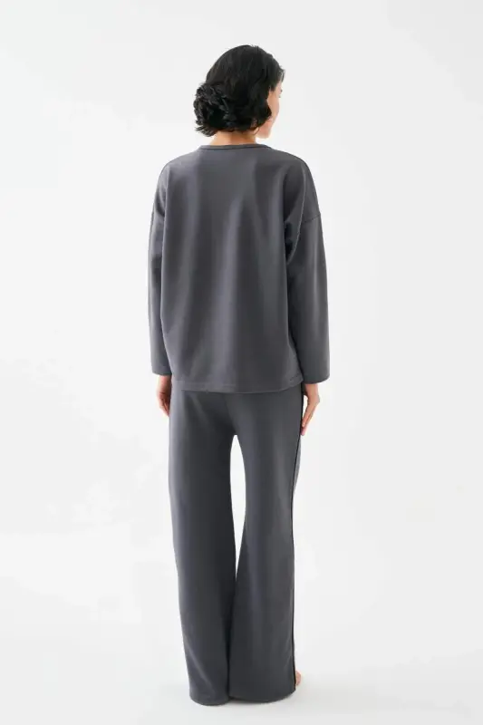 Akbeniz Women's Smoked Taurus Oversize 2 Thread Tracksuit Home Wear Set - 6