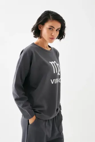 Akbeniz Women's Smoked Wheat Ear Virgo Oversize 2 Thread Tracksuit Home Wear Set - 4