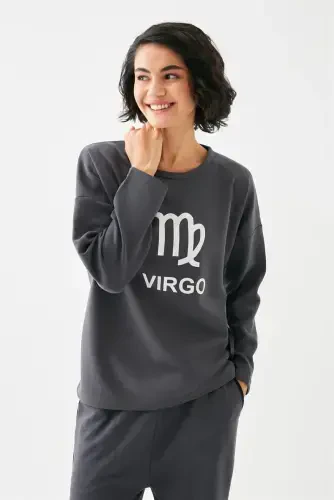 Akbeniz Women's Smoked Wheat Ear Virgo Oversize 2 Thread Tracksuit Home Wear Set 