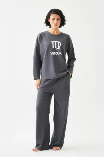 Akbeniz Women's Smoked Wheat Ear Virgo Oversize 2 Thread Tracksuit Home Wear Set - AKBENIZ (1)