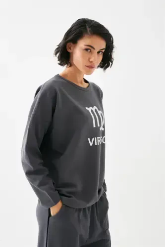 Akbeniz Women's Smoked Wheat Ear Virgo Oversize 2 Thread Tracksuit Home Wear Set - 4