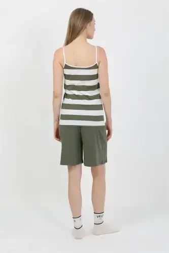 Akbeniz Women's Spaghetti Strap Cotton Jersey Shorts Set Khaki 3634 - 6