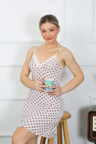 Akbeniz Women's Spaghetti Strap Knitted Short Nightgown 11307 - 7