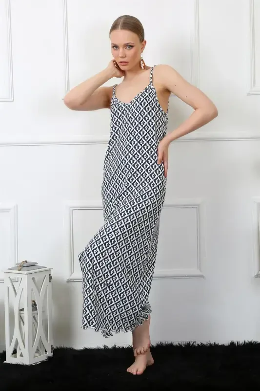 Akbeniz Women's Spaghetti Strap Long Nightgown 821 - 3