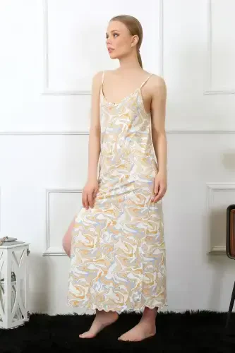 Akbeniz Women's Spaghetti Strap Long Nightgown 825 - 3