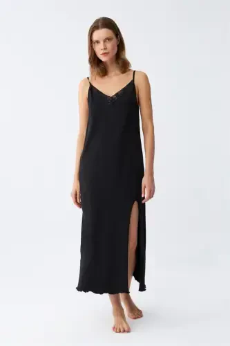 Akbeniz Women's Spaghetti Strap Long Nightgown 901 - 1