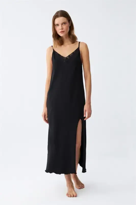 Akbeniz Women's Spaghetti Strap Long Nightgown 901 - 1