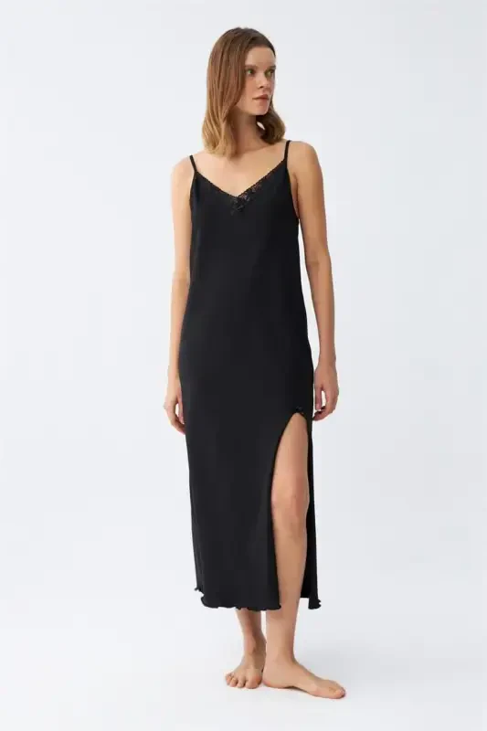 Akbeniz Women's Spaghetti Strap Long Nightgown 901 - 2