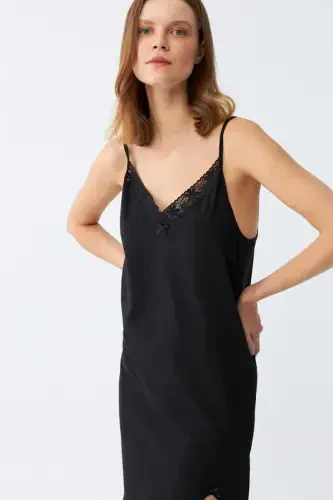 Akbeniz Women's Spaghetti Strap Long Nightgown 901 - 4