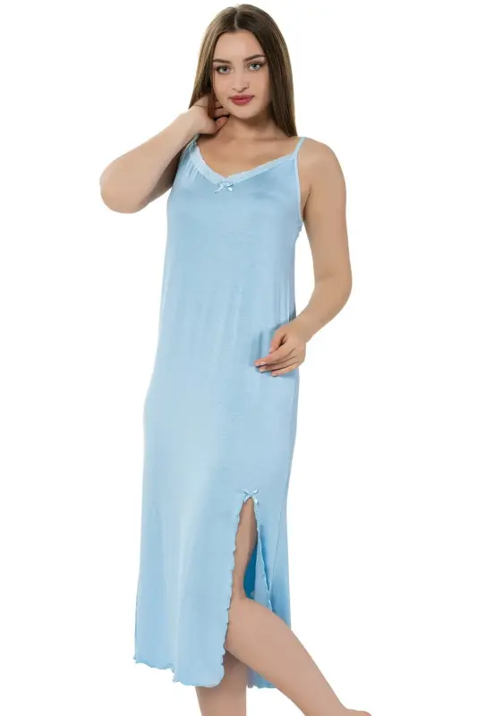 Akbeniz Women's Spaghetti Strap Long Nightgown 914 - 1