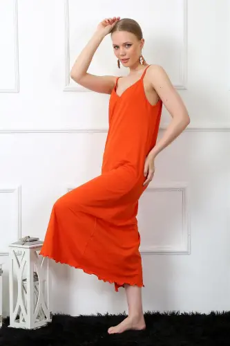 Akbeniz Women's Spaghetti Strap Orange Long Nightgown 901 - 3