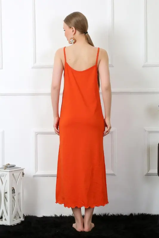 Akbeniz Women's Spaghetti Strap Orange Long Nightgown 901 - 4