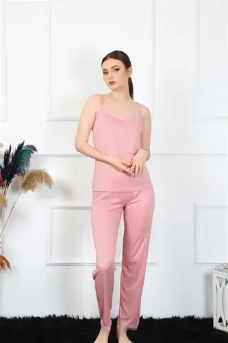 Akbeniz Women's Spaghetti Strap Salmon Pajama Set 4136 - 1