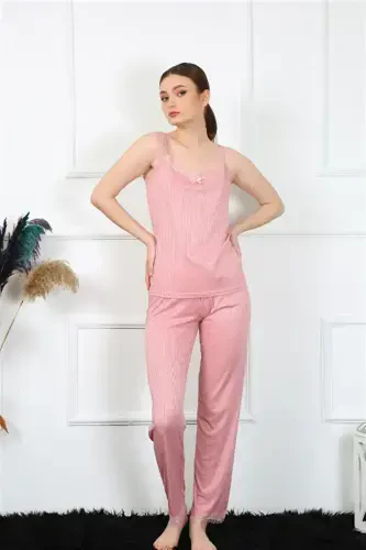 Akbeniz Women's Spaghetti Strap Salmon Pajama Set 4136 - 3