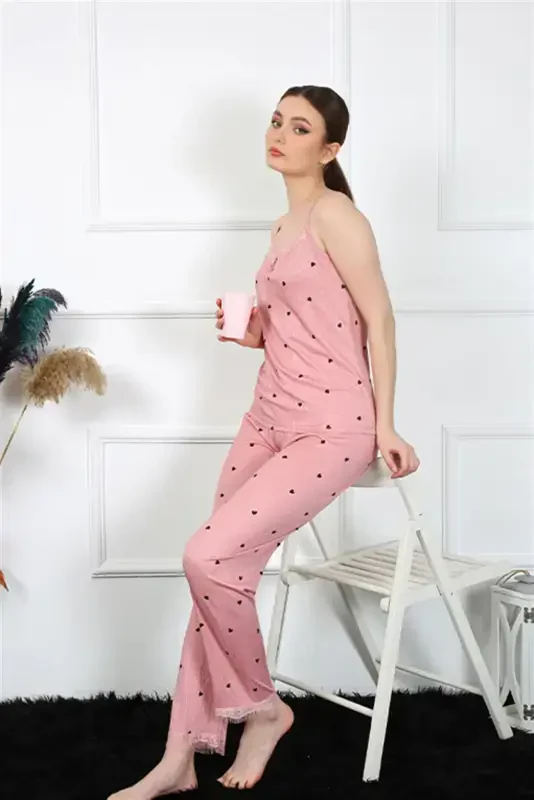 Akbeniz Women's Spaghetti Strap Salmon Pajama Set 4138 - 2