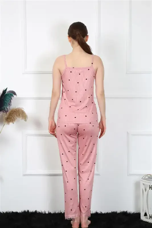 Akbeniz Women's Spaghetti Strap Salmon Pajama Set 4138 - 4