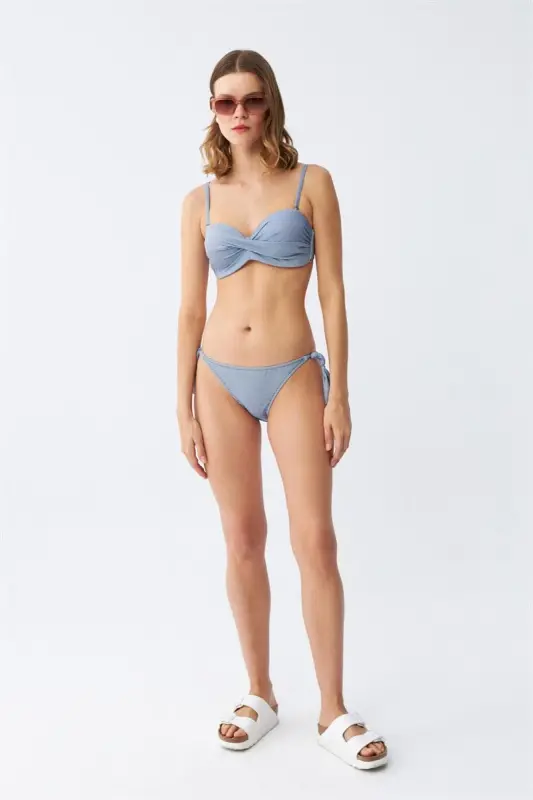 Akbeniz Women's Strapless Blue Bikini Set - 3