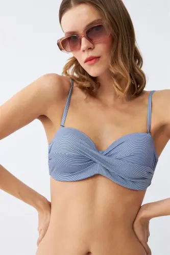 Akbeniz Women's Strapless Blue Bikini Set - 4