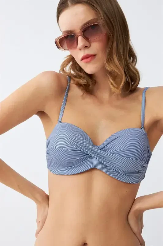 Akbeniz Women's Strapless Blue Bikini Set - 4