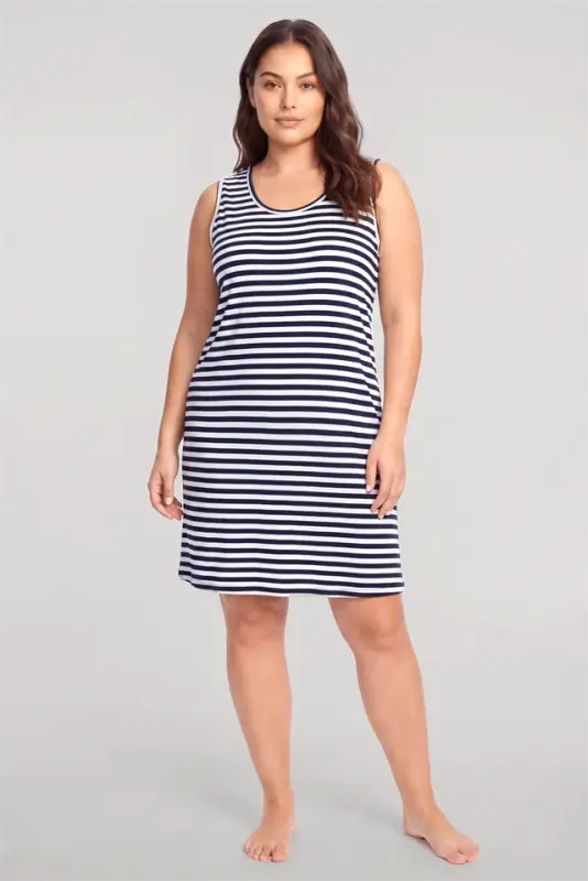 Akbeniz Women's Striped Pattern Basic Plus Size Nightgown - Navy Blue - 2