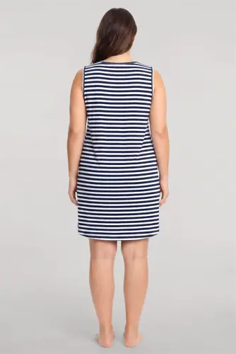Akbeniz Women's Striped Pattern Basic Plus Size Nightgown - Navy Blue - 3