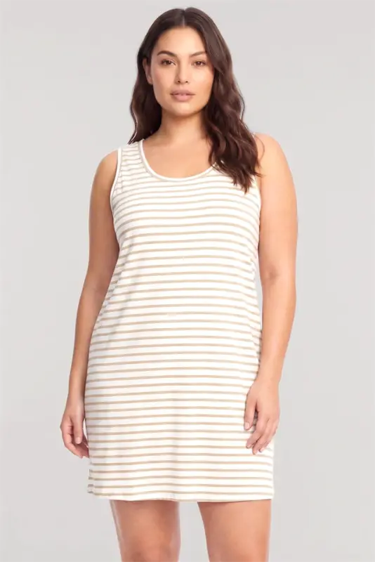 Akbeniz Women's Striped Pattern Basic Plus Size Nightgown - Yellow - 2