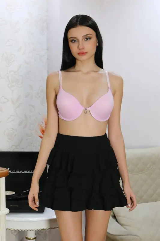 Akbeniz Women's Support Bra with Underwire and Stone Detail 2407 Lilac - 2