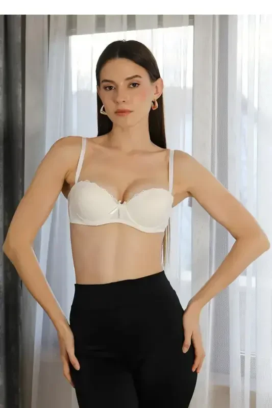 Akbeniz Women's Support Padded Strapless Bra 5050-1 Ecru - 5