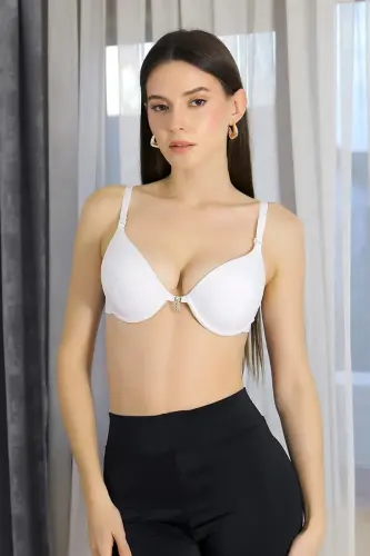 Akbeniz Women's Support Underwire Stone Detailed Bra 2407 White - 4