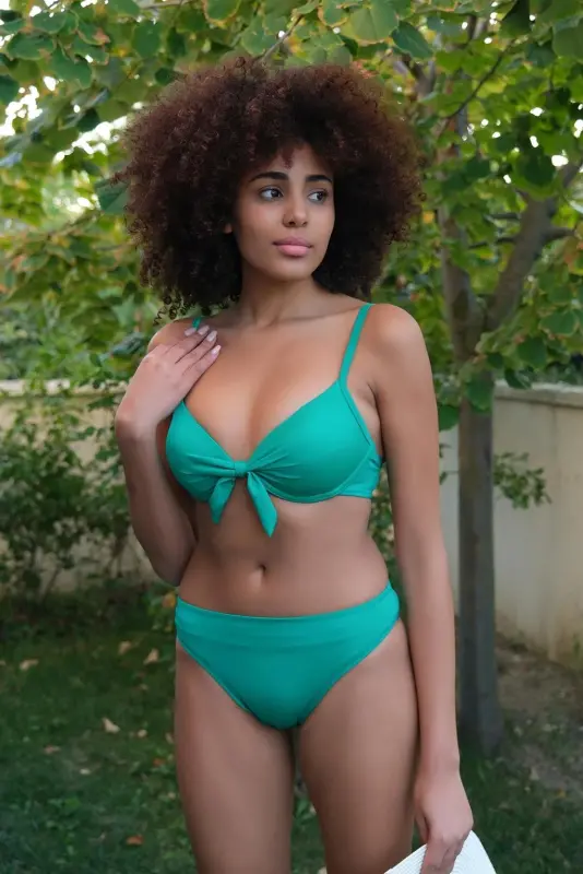 Akbeniz Women's Supported Bow Detailed Green Bikini Set 35008 - AKBENIZ