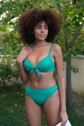 Akbeniz Women's Supported Bow Detailed Green Bikini Set 35008 