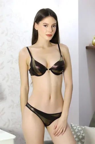 Akbeniz Women's Supported Patterned Bra Set Gold 3008 - 6