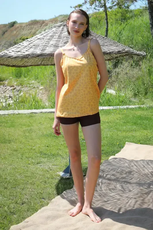 Akbeniz Women's Tankini Swimsuit Dress with Shorts Yellow 36001 - 5