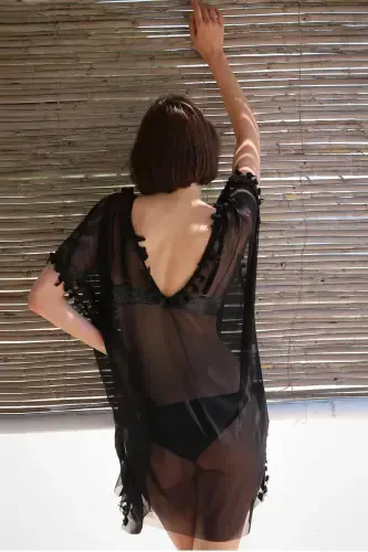 Akbeniz Women's Tassel Tunic Pareo Beach Dress Black 38046 - 5