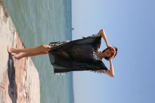 Akbeniz Women's Tassel Tunic Pareo Beach Dress Black 38050 - 2