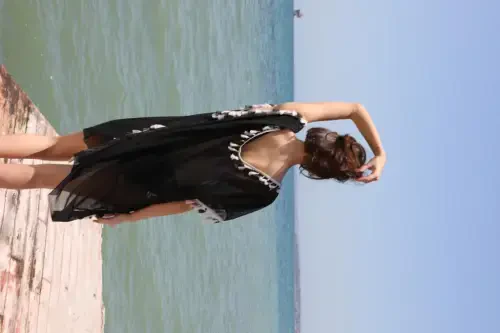 Akbeniz Women's Tassel Tunic Pareo Beach Dress Black 38050 - 3