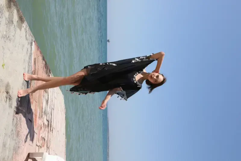 Akbeniz Women's Tassel Tunic Pareo Beach Dress Black 38050 - 5