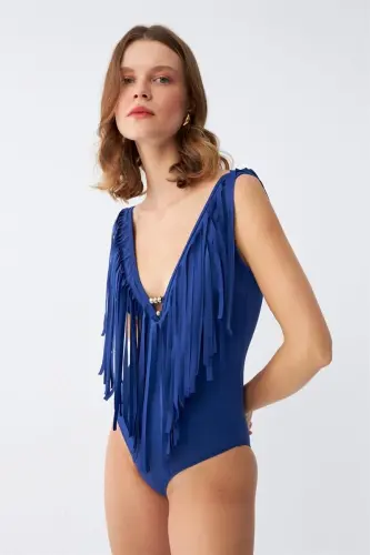 Akbeniz Women's Tasseled Swimsuit Sax 34024 - AKBENIZ (1)