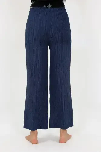 Akbeniz Women's Thick Strap Bodysuit Wide Leg Pants 2-Piece Set Black 4221 - 5