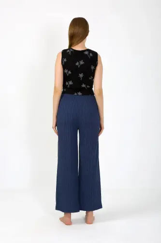 Akbeniz Women's Thick Strap Bodysuit Wide Leg Pants 2-Piece Set Black 4221 - 6