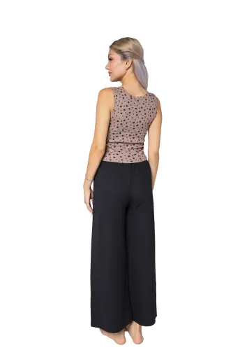 Akbeniz Women's Thick Strap Bodysuit Wide Leg Pants 2-Piece Set Brown 4217 