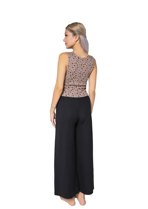 Akbeniz Women's Thick Strap Bodysuit Wide Leg Pants 2-Piece Set Brown 4217 - AKBENIZ