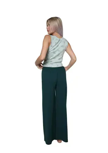 Akbeniz Women's Thick Strap Bodysuit Wide Leg Pants 2 Piece Set Sea Green 4218 - AKBENIZ (1)
