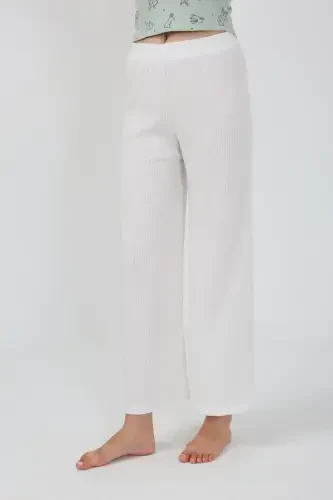 Akbeniz Women's Thick Strap Bodysuit Wide Leg Pants 2-Piece Set White 4219 - 8