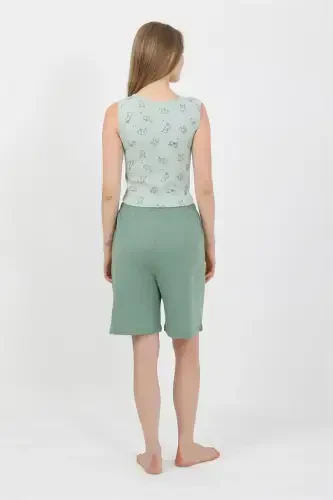 Akbeniz Women's Thick Strap Cotton Jersey Shorts Crop Set Sea Green 3636 - 4